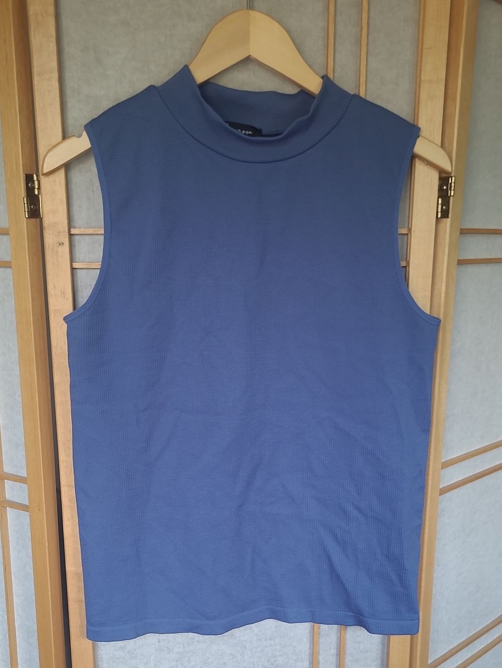 Sleeveless Ribbed Mock Neck Tank Top - Slate Blue